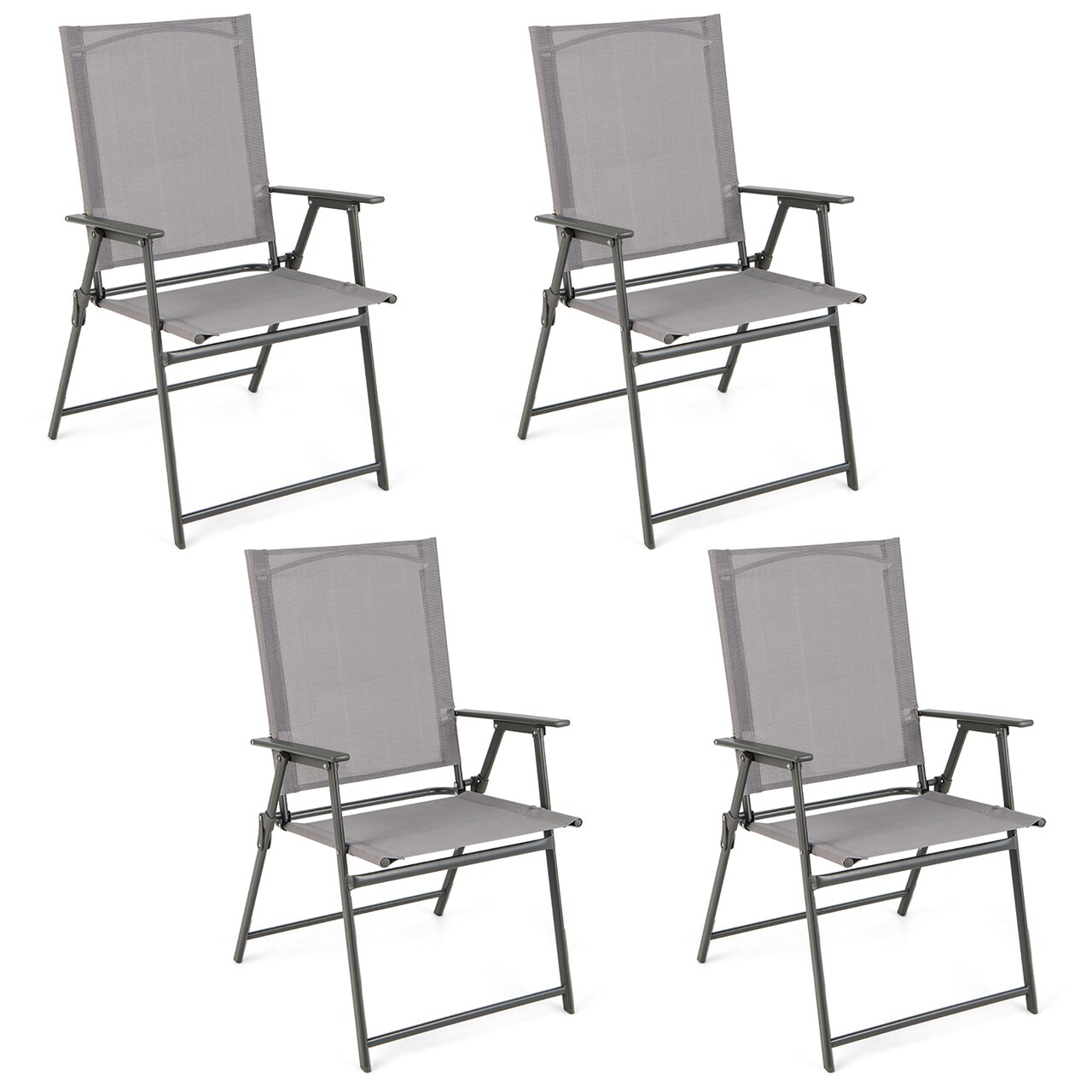 Costway 4pcs Patio Folding Portable Dining Chairs Metal Frame Armrests Garden Black/Grey/White